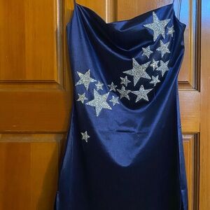 Zaful Cami Tunic Blue with Silver Sequin Stars Size M/Clubwear